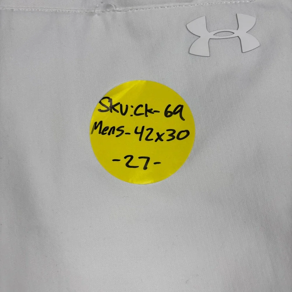 Under Armour Mens White Herringbone Golf Pants 42x30 Performance Trousers